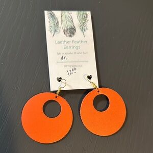 🆕 Orange Leather Feather Earrings